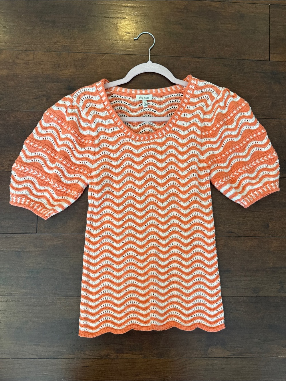 Ella Moss Orange & White Wave Crochet Short Sleeve Top